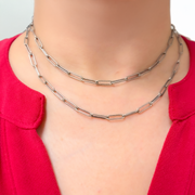 Oxidized Sterling Silver Smooth Paperclip Necklace